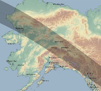 Map of the eclipse path across United States on 05/14/2887