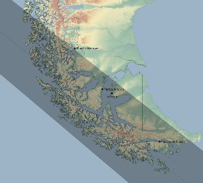 Map of the eclipse path across Chile on 11/06/2887