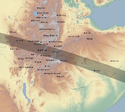 Map of the eclipse path across Ethiopia on 10/26/2888
