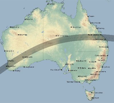 Map of the eclipse path across Australia on 04/21/2889