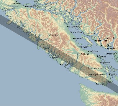 Map of the eclipse path across Canada on 10/15/2889