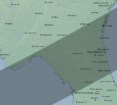 Map of the eclipse path across United States on 03/01/2891