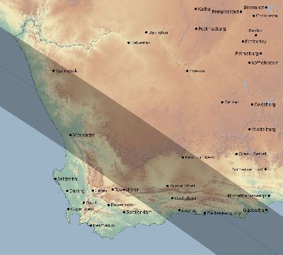 Map of the eclipse path across South Africa on 08/25/2891