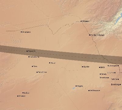 Map of the eclipse path across Botswana on 02/19/2892