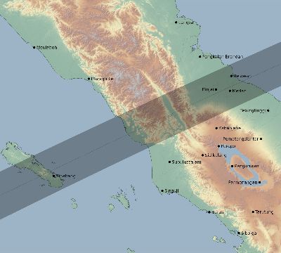 Map of the eclipse path across Indonesia on 02/19/2892