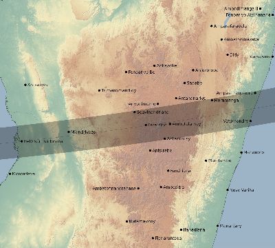 Map of the eclipse path across Madagascar on 02/19/2892