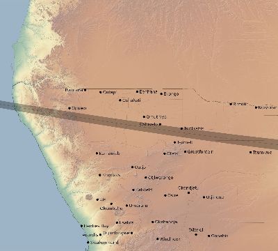 Map of the eclipse path across Namibia on 02/19/2892