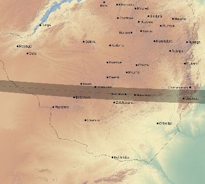 Map of the eclipse path across Zimbabwe on 02/19/2892