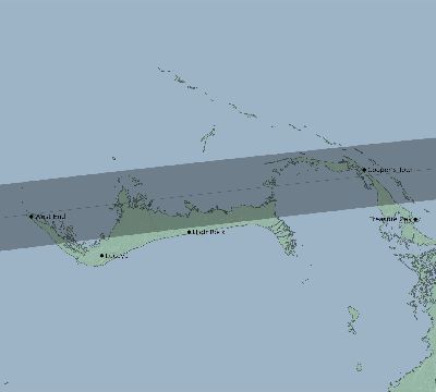 Map of the eclipse path across Bahamas on 08/13/2892