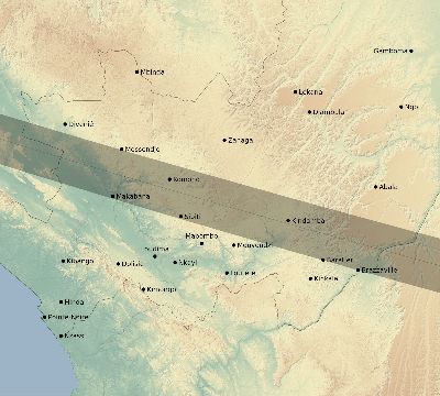 Map of the eclipse path across Republic of the Congo on 08/13/2892