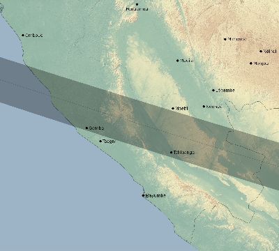 Map of the eclipse path across Gabon on 08/13/2892