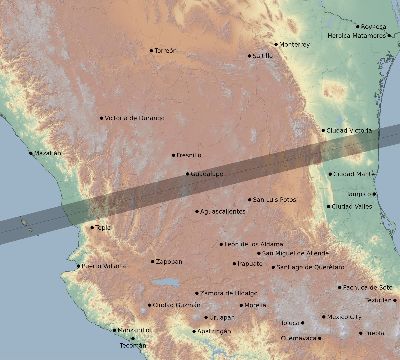 Map of the eclipse path across Mexico on 08/13/2892