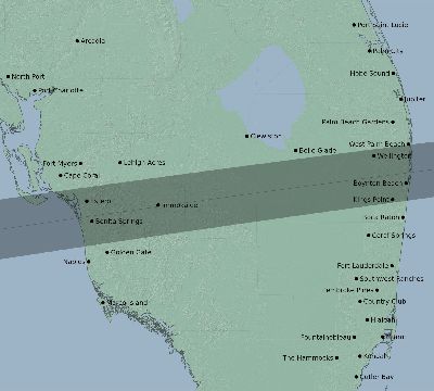 Map of the eclipse path across United States on 08/13/2892