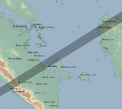 Map of the eclipse path across Indonesia on 06/14/2895