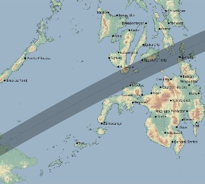 Map of the eclipse path across Philippines on 06/14/2895