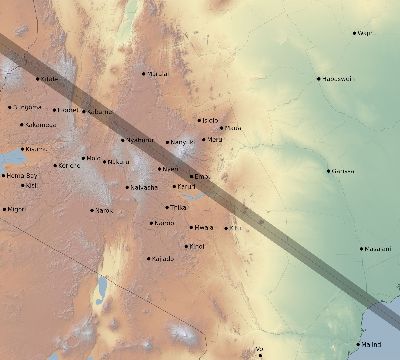 Map of the eclipse path across Kenya on 12/07/2895