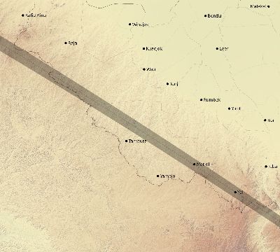 Map of the eclipse path across South Sudan on 12/07/2895