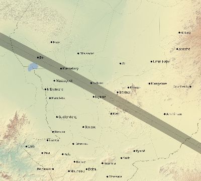 Map of the eclipse path across Chad on 12/07/2895