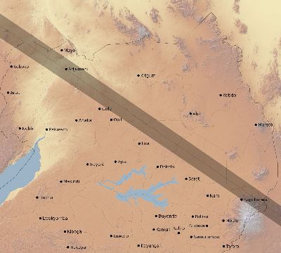 Map of the eclipse path across Uganda on 12/07/2895