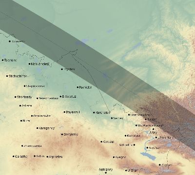 Map of the eclipse path across Kazakhstan on 06/02/2896