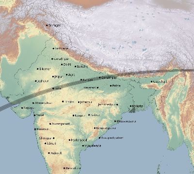Map of the eclipse path across India on 04/01/2899
