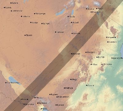 Map of the eclipse path across Tanzania on 04/01/2899