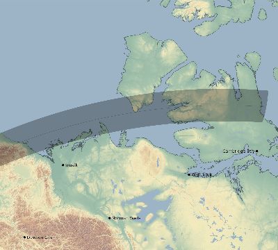 Map of the eclipse path across Canada on 03/22/2900