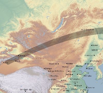 Map of the eclipse path across China on 07/26/2902
