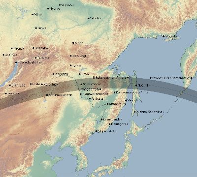 Map of the eclipse path across Russia on 07/26/2902