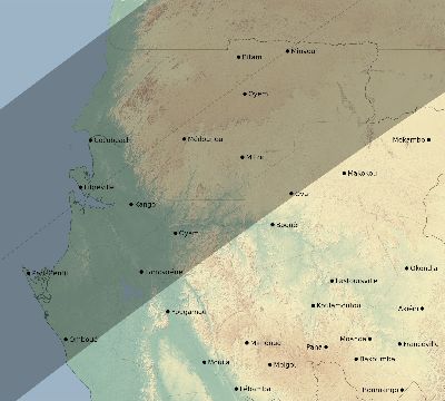 Map of the eclipse path across Gabon on 01/19/2903