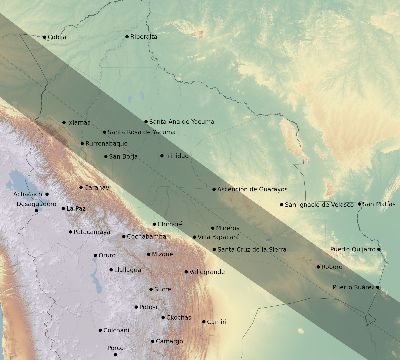 Map of the eclipse path across Bolivia on 07/16/2903