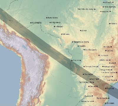 Map of the eclipse path across Brazil on 07/16/2903