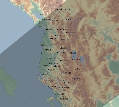Map of the eclipse path across Albania on 01/08/2904
