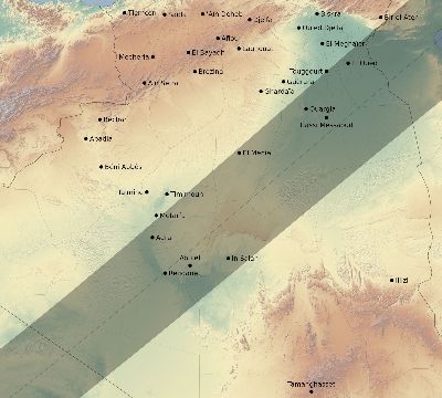 Map of the eclipse path across Algeria on 01/08/2904