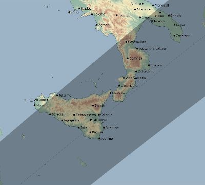 Map of the eclipse path across Italy on 01/08/2904