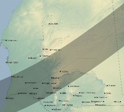 Map of the eclipse path across Mauritania on 01/08/2904