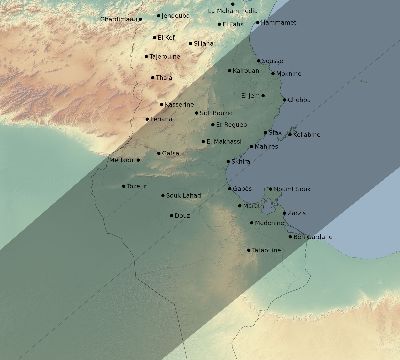 Map of the eclipse path across Tunisia on 01/08/2904