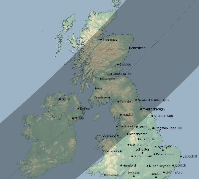 Map of the eclipse path across United Kingdom on 05/25/2905