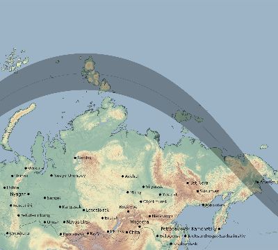 Map of the eclipse path across Russia on 05/25/2905