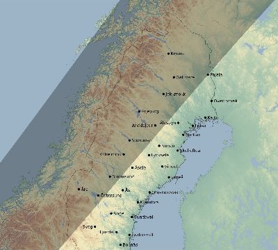 Map of the eclipse path across Sweden on 05/25/2905