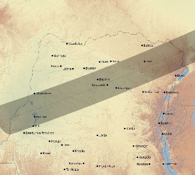 Map of the eclipse path across DR Congo on 05/14/2906