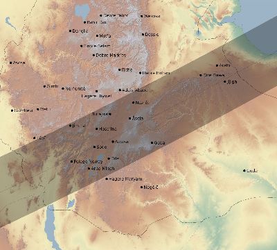 Map of the eclipse path across Ethiopia on 05/14/2906