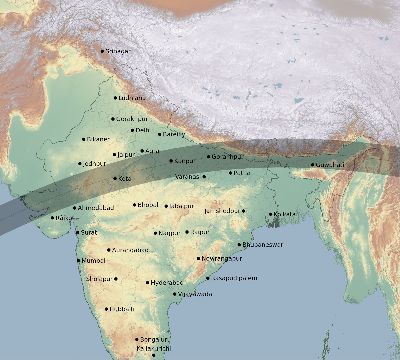 Map of the eclipse path across India on 05/14/2906
