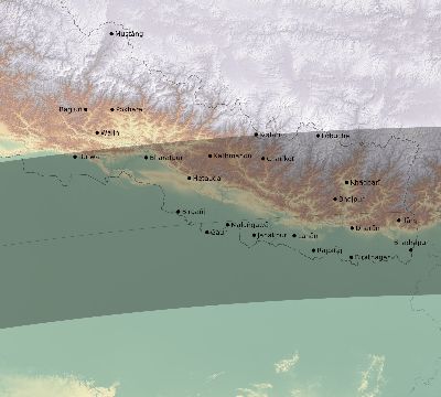 Map of the eclipse path across Nepal on 05/14/2906