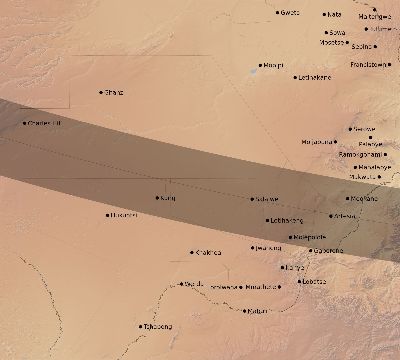 Map of the eclipse path across Botswana on 11/07/2906
