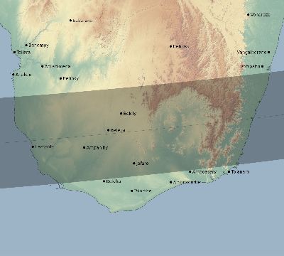 Map of the eclipse path across Madagascar on 11/07/2906