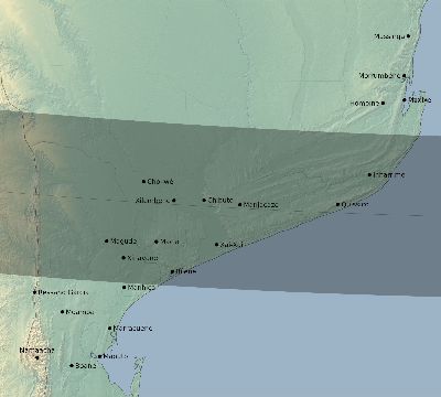 Map of the eclipse path across Mozambique on 11/07/2906