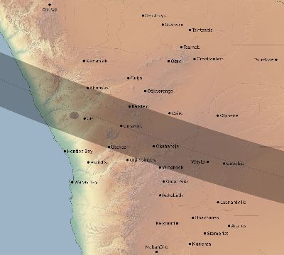Map of the eclipse path across Namibia on 11/07/2906