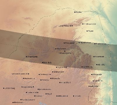 Map of the eclipse path across South Africa on 11/07/2906