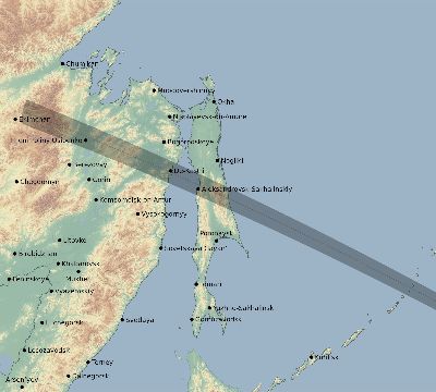 Map of the eclipse path across Russia on 10/28/2907